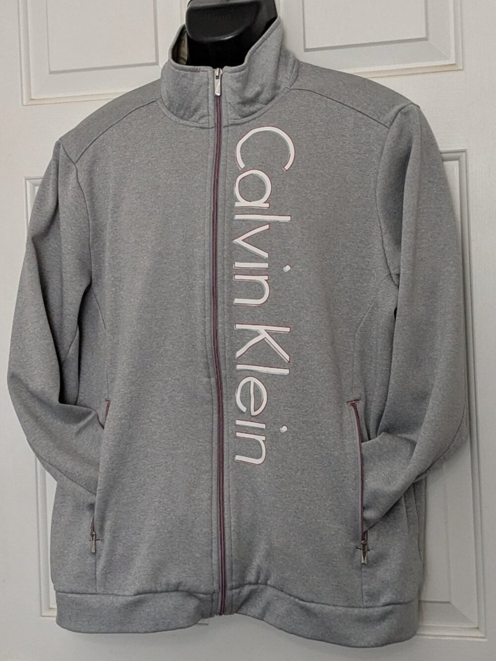 Calvin Klein Sweatshirt Jacket With Huge Calvin Klein on Front Size L Gray